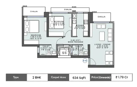2 BHK 634 SqFt