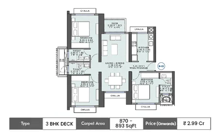 3 BHK 870-893 SqFt